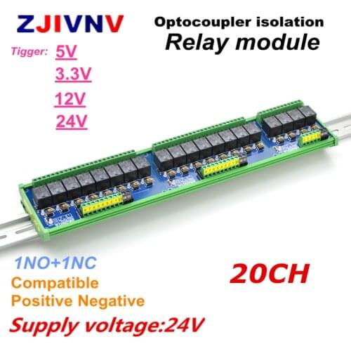 DC 24v 24 channels Optocoupler isolation Relay Interface Module tigger voltage 3.3V 5V 12v 24V PLC Signal Amplification Board