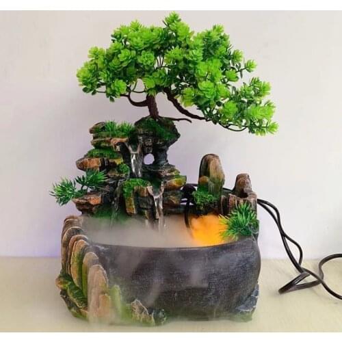 Home Decor Miniature Rockery Landscape Flowing Waterfall Fountain Resin Crafts Indoor Water Fountain Ornament (2 Type Choose