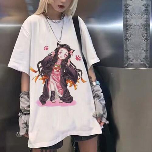 Demon Slayer Anime T-shirt Kimetsu No Yaiba Short Sleeve Harajuku Funny Kamado Nezuko Oversize O-neck Women Summer Cute T-shirt