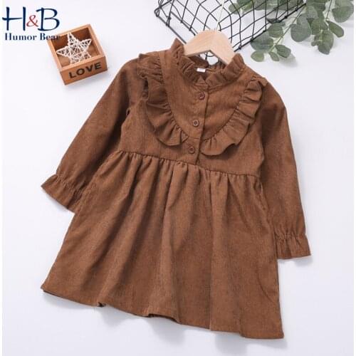 Humor Bear Girls Dress Autumn NEW Long Sleeve Girls Solid Princess Dress Toddler Baby Fashion Kids Children Clothing
