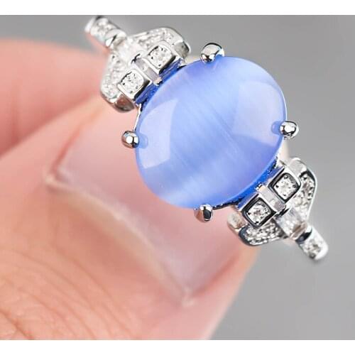 Classic Design Moonstone Rings for Women Blue Opal Silver Color Wedding Engaggement Anniversary Crystal Ring Jewelry Gift