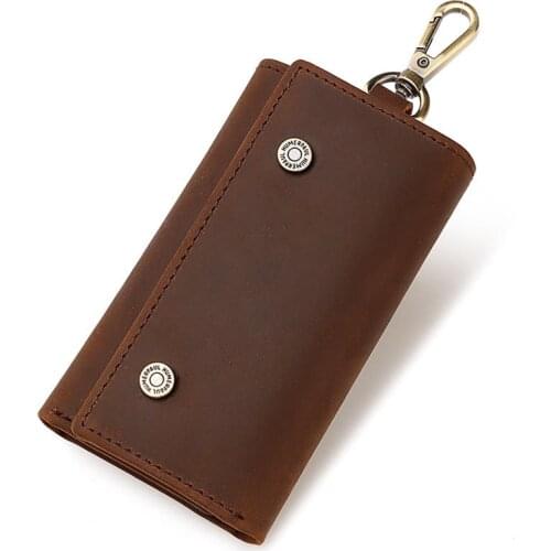 Genuine Leather Household Three Fold Key Wallets High Quality Large Capacity Coin Purse Small Unisex Casual Cow Leather Pack New