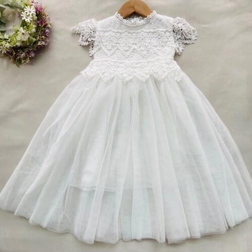 Girls Cream Ivory Flower Girl Dress for Kids Lace Crochet Beach Wedding Dress Children Ankle Length Dress White 2021 Spring New
