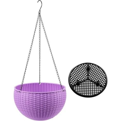 Round Plastic Flower Pot Chain Hanging Planter Basket Home Garden Balcony Decor