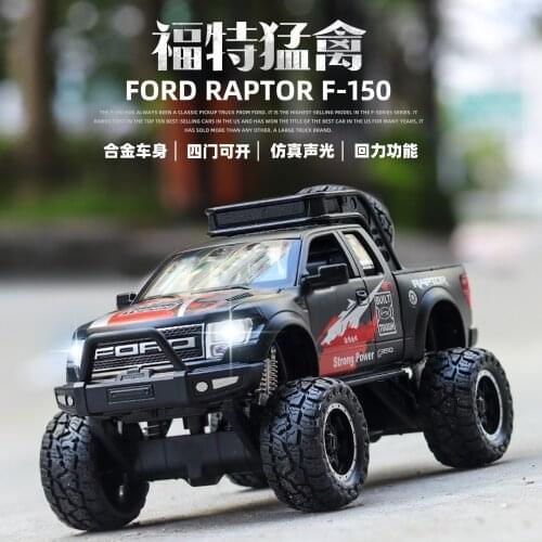 1:32 high simulation new Ford F150 Raptor pickup truck big wheel car sound and light pull back alloy car model