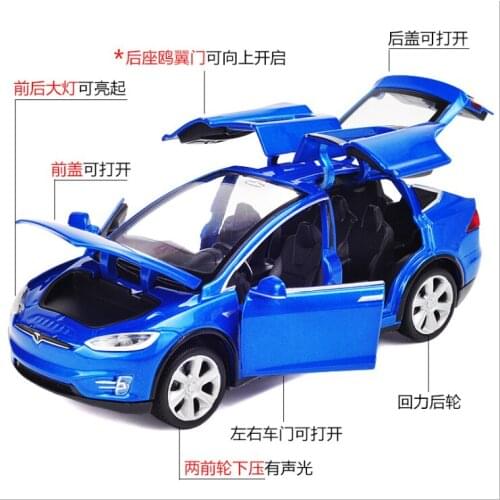 Tesla modelx90 car model 1:32 simulation alloy car model return force car car car childrens Christmas birthday gift blue car