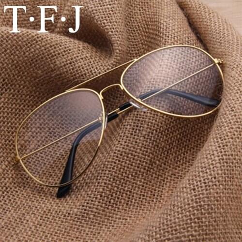 Fashion Glasses Metal Frames Women Men For Computer Glasses Flat Mirror Gold Frame Transparent Lens Big Eyeglasses Vintage