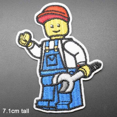 Cartoon Mechanic Boy Iron On Embroidered Clothes Patches For Clothing Stickers Garment Wholesale