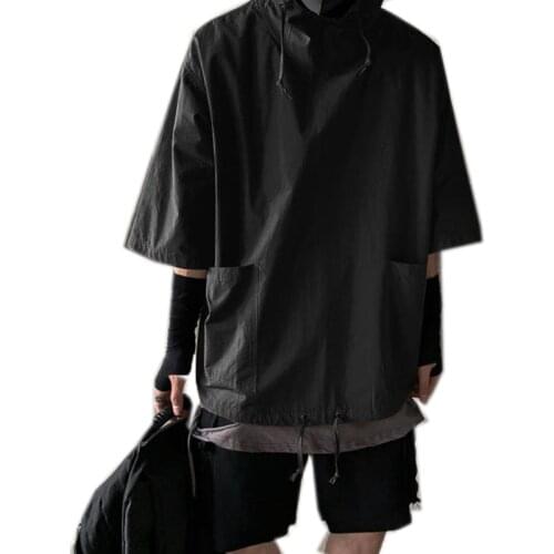 Mens T-shirt Hip Hop Streetwear Summer Harajuku Hooded T Shirt 2021Hombres Fashion Loose Half-sleeved Pullover