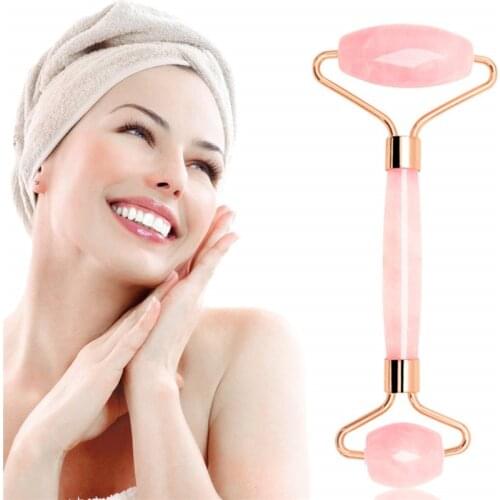 Rose Quartz Jade Roller Face Slimming Massager Face Lifting Natural Jade Stone Facial Gua Sha Massage Roller Skin Beauty Set Box