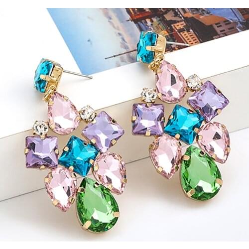 ZHINI New Arrive Statement Colorful Crystals Drop Earrings Fashion High-quality Rhinestone Metal Jewelry Accessories brincos