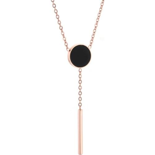 316L Stainless Steel Non-allergenic Black Shell Tassel Square Pendant Titanium Steel Necklace No Fade