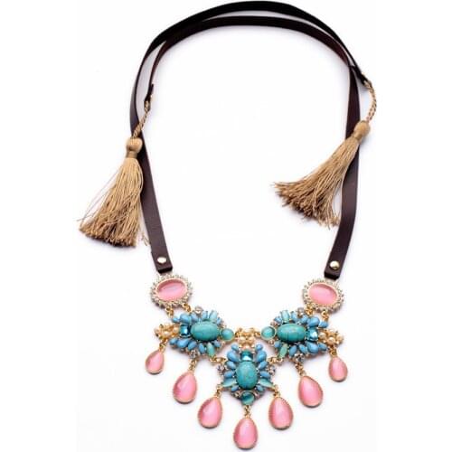 Bulk Price Romantic Female Birthday Gift Long Leather Cateye Stone Tassel Necklace Bohemian Jewelry