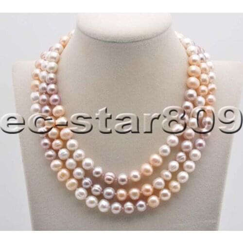 P6451 50"-100“ 10mm White Pink Lavender Round Freshwater Cultured Pearl Necklace Woman Fine Jewelry
