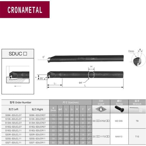CRONAMETAL Boring Bar S10K/16Q/25S-SDUCR11/07 CNC Lathe Tool holder Internal Turning Tool
