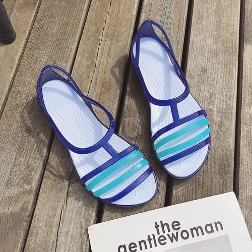 Xpay Women Jelly Shoes Rainbow Summer Sandals Female Flat Shoes Ladies Slip On Woman Candy Color Peep Toe Womens Beach Shoes