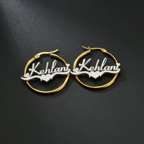 Name Hoop 2 Color Earring Personalized Name Letter Number Double Color Anime Custom Earing Studs Jewelry For Women Femal Gifts