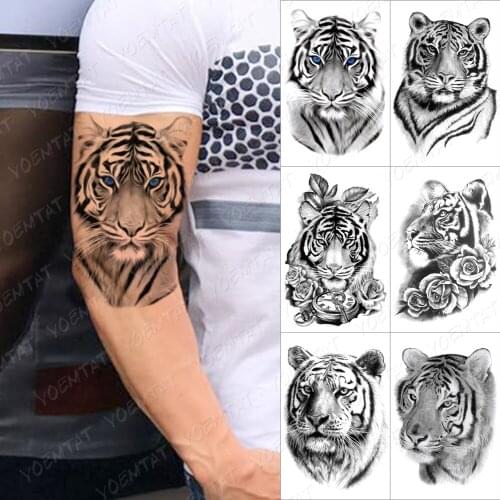 Watertransfer Temporary Tattoo Sticker For Men Women Compass Lion Flower Tiger Wolf Demon Fake Henna Skull Animal Body Art Tatoo