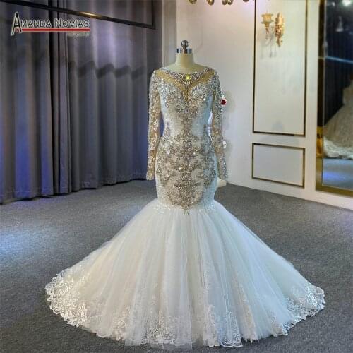 2021 Heavy beading mermaid wedding dress with long train