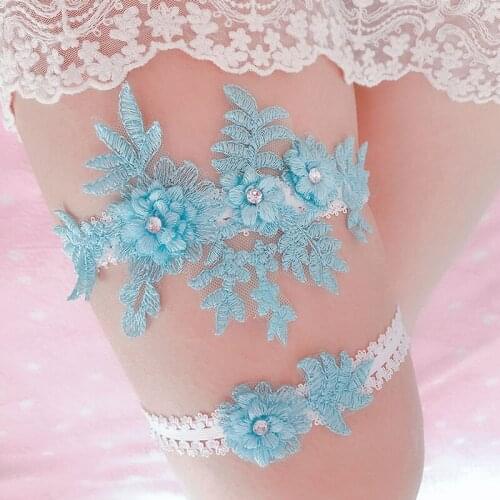 2pcs Wedding Garter Flower Crystal Rhinestones Pearls Embroidery Floral Sexy Garters Bride Thigh Ring Bridal Lace Leg Ring Loop