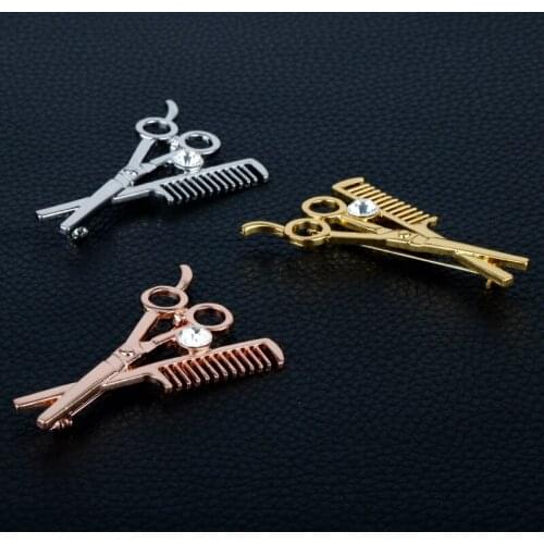 Comb Scissors Corsage Crystal Brooches Gold/Silver Color Barber Tools Metal Pins For Women Charms Brooches Party Jewelry