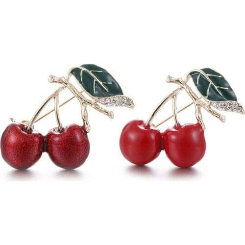 Charm Enamel Cherry Brooch Pins Red Green Fruits Broche Brooches for Women Kids Clothes Shawl Shirt Suit Bag Accessories