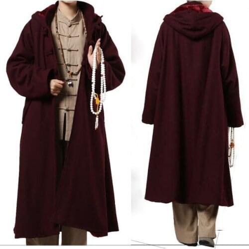 UNISEX winter warm meditation cloak buddhist Wool tweed cape zen lay shaolin monk uniforms buddhasuits coat red/brown/gray
