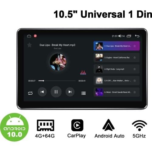 10.5 Single Din Android 10.0 Head Unit Touch Screen Radio The Car With Carplay Fast Boot GPS Naviagtion Universal Audio Stereo