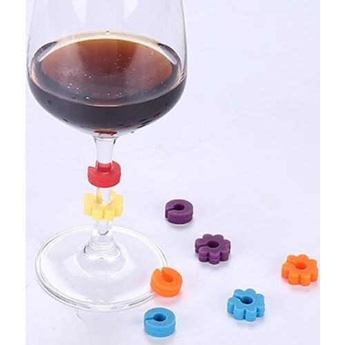 12pcs Wine Glass Charms Silicone Solid Color Drink Markers Flower Shaped Identification Cup Labels Tag Signs for Party