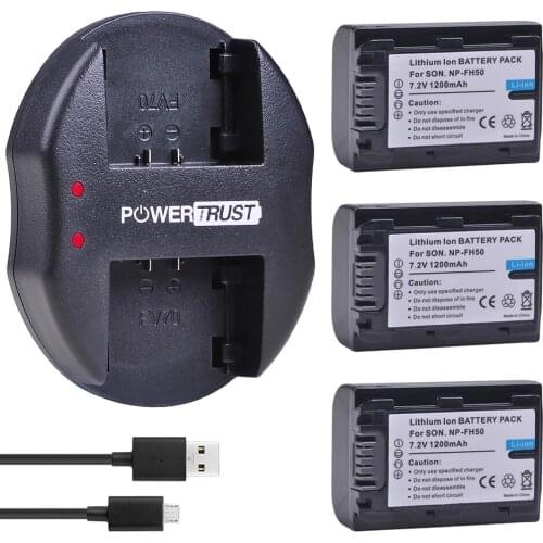 3Pcs 1200mAh NP-FH50 NP FH50 Battery + Dual USB Charger for Sony A230 A330 A290 A380 A390 CX100E CX500E CX520E HC9E SR11E