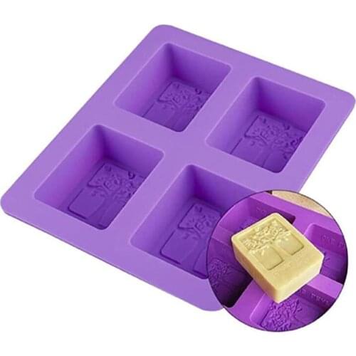 4 Cavity Silicone Mold for Making Soaps Tree Shape Soap Mold 3D Plain Soap Mold Rectangle DIY Handmade Soap Form Tray Mould