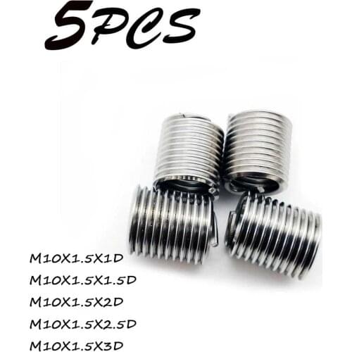 5pcs M10*1.5*1D/1.5D/2D/2.5D/3D Silver Thread Repair Insert Kit Set Stainless Steel For Hardware Repair Tools