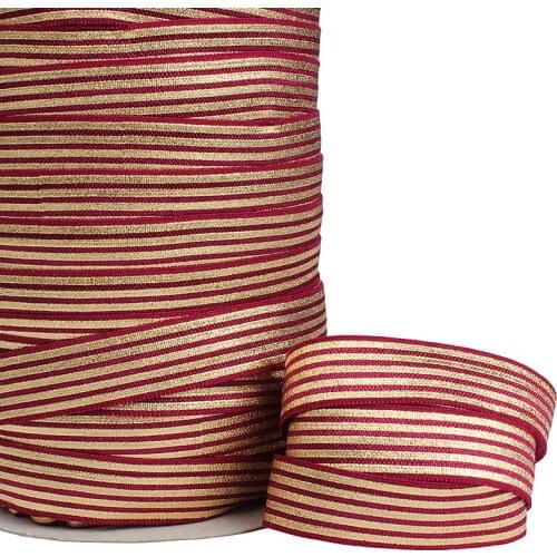 50 yards/lot) Gold foil printed foe, 5/8" gold stripe foil printed elastic ribbon for hair accessories