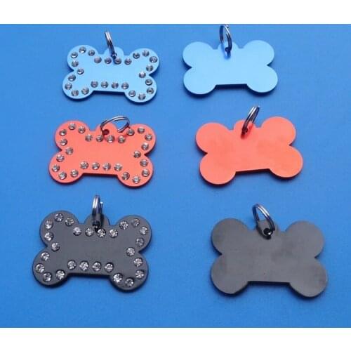 Aluminum Bone Shape Pet ID Dog Tags with Crystal