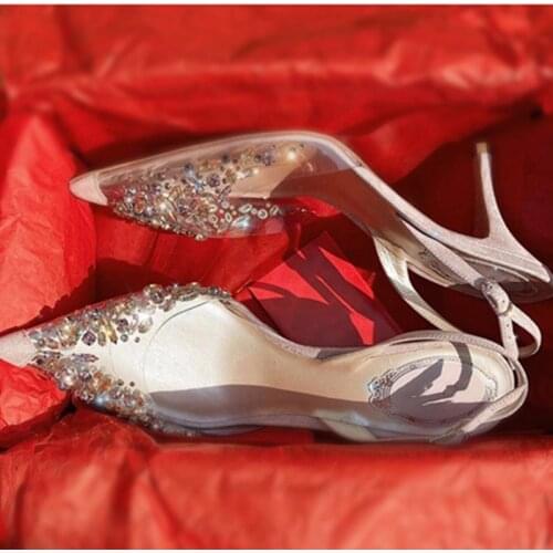 Summer Women Sandals Pointed Toe Buckle High Heels Wedding Shoes Women Sexy Rhinestones Sandalias Mujer Sexy zapatos de mujer