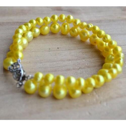 Unique Pearl Jewelry Genuine Pearl Bracelet 2 row Yellow Color Real Freshwater Pearl Bracelet Wedding Birthday Gift Fine Jewelry