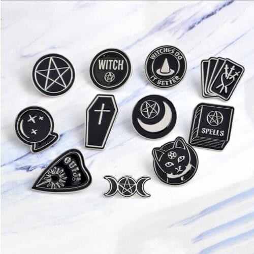 Brooch Punk Style New Evangelion Punk Witch Coffin Witch Book Round Black Brooch Dark Series Retro Brooch Pin