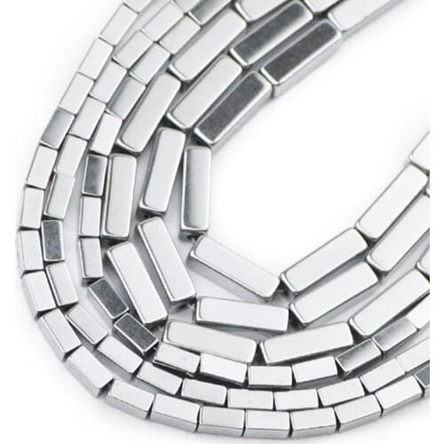Rectangle Cuboid Silvers Plated Hematite Natural Stone Square Spacer Loose Beads For Jewelry Making Diy Bracelets 15'' 4/6/9MM