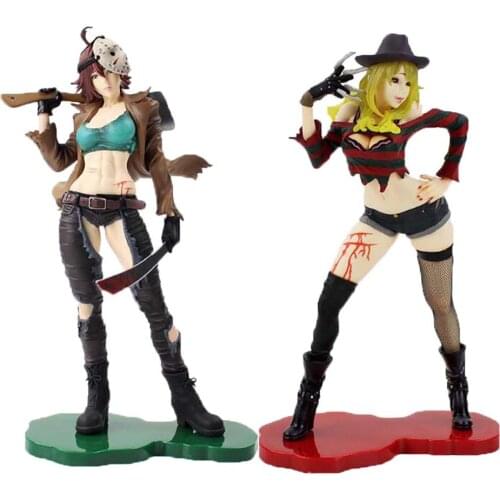 21-25cm Freddy Vs Jason Horror Bishoujo Freddy Krueger Jason Voorhees PVC Action Figure Collectible Model Toy Gift for Kids