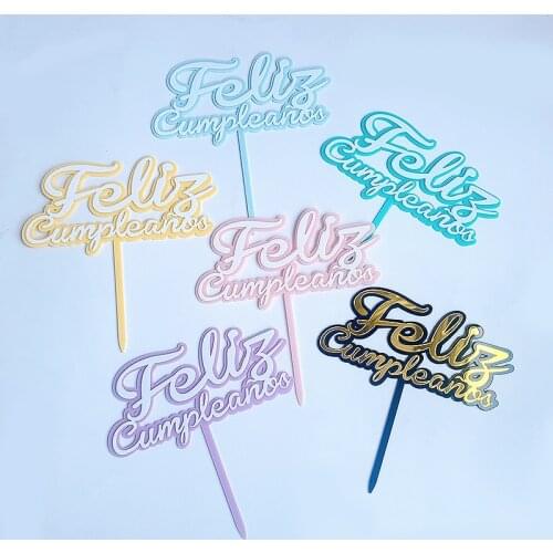 Spanish Feliz Cumpleanos Happy Birthday Cake Topper Colorful 3D Letters Acrylic Cake Topper For Birthday Party Cake Decorations