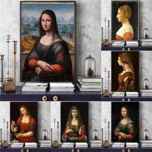 Leonardo Da Vinci Painting Works Wall Art Canvas Painting Classic Retro Posters Modern Home Decoration Pictures Mural Home Decor