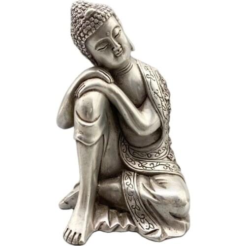 Chinese Old Tibet Silver Carving Sleeping Buddha