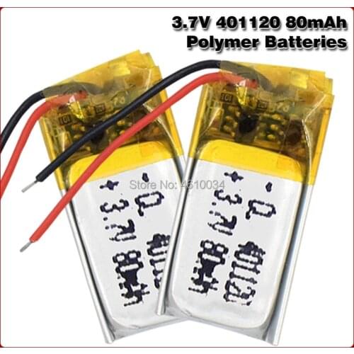 80mAh 3.7v 401120 Lithium Li-Po Polymer Battery For Bluetooth earphone 3D glasses Selfie stick Polymer MP3 Rechargeable Battery