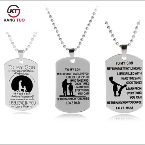 Fashion Jewelry TO MY SON Stainless Steel Pendant Necklaces Logo Letter Necklace TO MY SON LOVE DAD&MUM Of Father Mother Gift