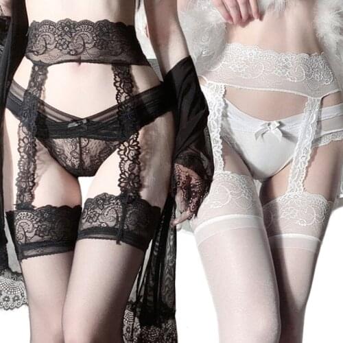 2021 New Women Lingerie Sheer Suspender Pantyhose Floral Lace Garter Thigh High Stockings
