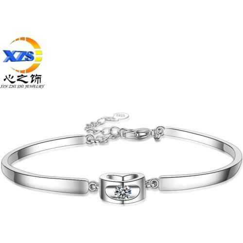 New Fashion Charm Heart-shaped Zircon Adjustable Bracelet for Women Lovers Fine 925 Sterling Silver Jewelry Love Gifts SB132