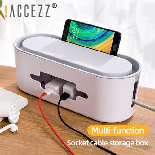 !ACCEZZ Cable Organizer Box Desk Power Board Wire Dust-proof Cover Charger Socket with Holder Management Winder Storage for Home
