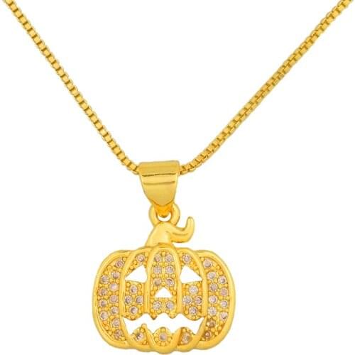 Cubic Zirconia Pumpkin Necklace for Women Halloween Jewelry Festival Gift Plated Copper CZ Crystal Skeleton Pendant Necklace