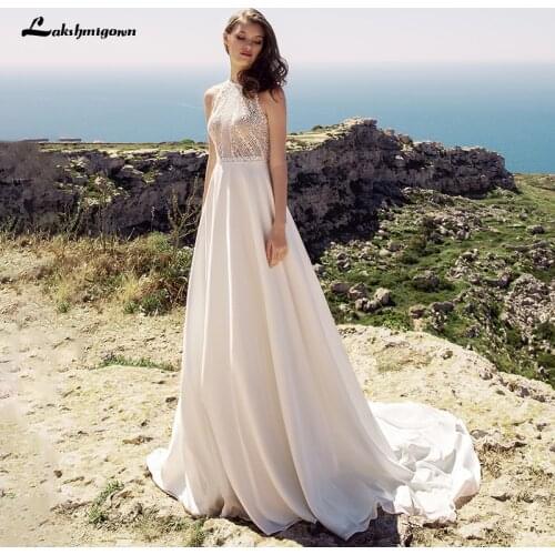Vestido de novia Boho Hippie Chic A Line Wedding Dress 2021 Lace Sleeveless Vintage Bridal Gowns Simple Chiffon Wedding Gown