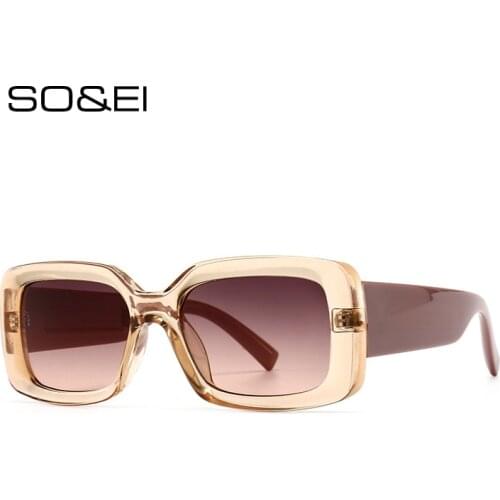 SO&EI Ins Popular Fashion Square Sunglasses Women Retro Brand Designer Eyewear Trending Men Champagne Sun Glasses Shades UV400
